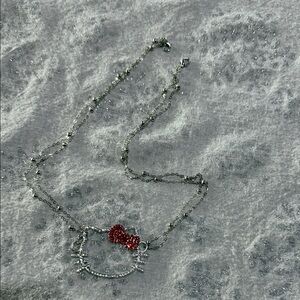 Hello Kitty Necklace with Silver Chain and Red Accents